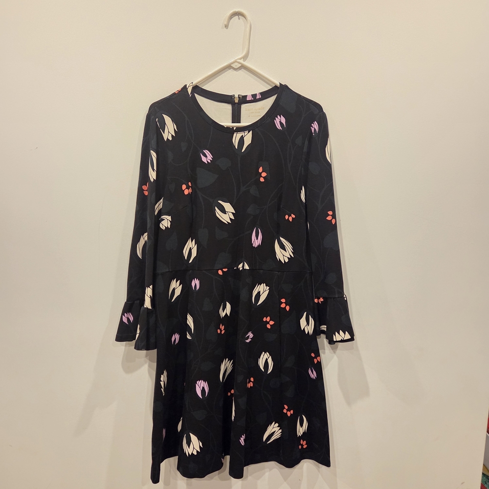 kate spade Black Floral Long-Sleeve Dress with Cream, Pink & Red Accents